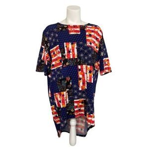 LuLaRoe IRMA Red White Blue Patriotic Flag‎ High Low Tunic Top Medium